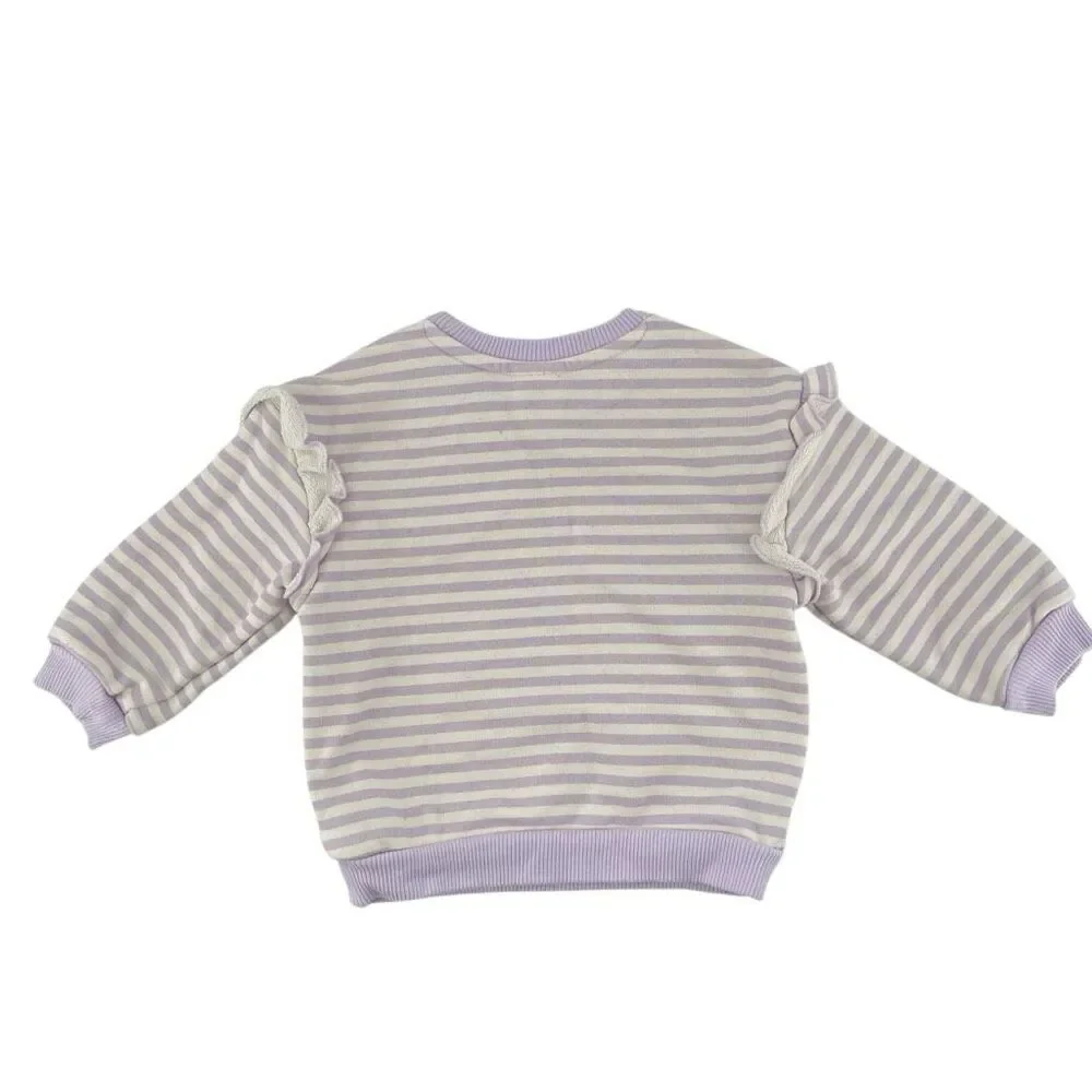 Girls 18M Purple Striped Ruffle Sweatshirt Waffle Knit Leggings 2pc Playwear Set